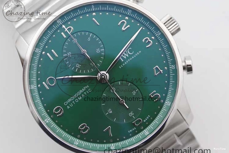 MIROTIME 0819 FastDry Portugieser Chronograph IW371615 ZF Best Edition Green Dial on SS Bracelet A7750 (Slim Movement) 7038
